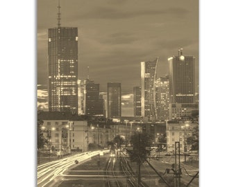 Vintage Warsaw Print: Retro Sepia Skyline, Poland Travel Poster