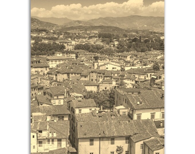 Vintage Lucca Italy Poster Print | Retro Lucca Cityscape Sepia Photo Gift | Lucca Wall Art Home Decor | Vertical Lucca Travel City Poster
