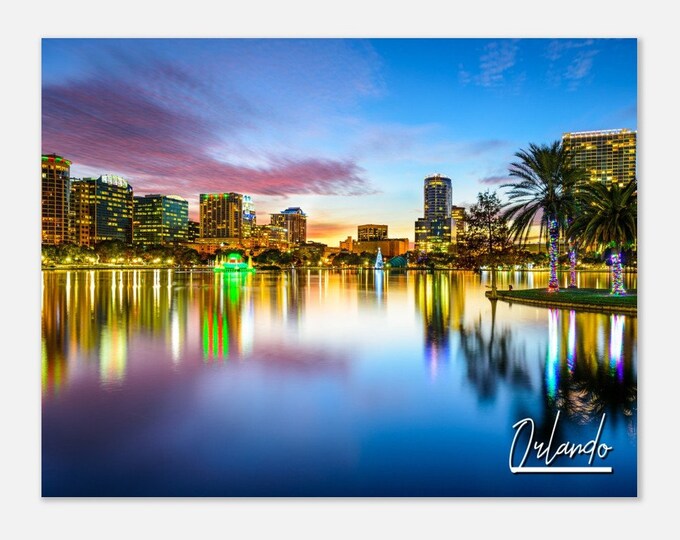 Orlando Florida Night Cityscape Skyline Poster Print Wall Art | Orlando FL US Home Decor Gift Collectibles | Orlando Horizontal Travel Photo