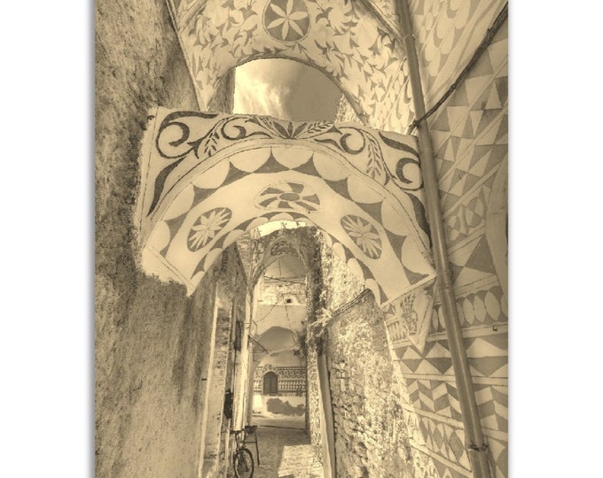 Vintage Chios Greece Poster Print | Retro Chios Old Streets Black White Sepia Photo Gift | Chios Wall Art Home Decor Vertical Travel Poster
