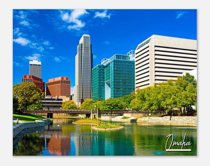 Omaha Nebraska Skyline Cityscape Poster Print Wall Art | Omaha Home Decor Gift Hangings | Summer Omaha NE USA Horizontal Travel Photo Prints