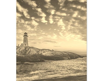 Vintage Halifax Canada Travel Poster Print Wall Art | Retro Halifax Rock Coast Home Decor | Halifax Print Vertical | Halifax Sepia Photo Art