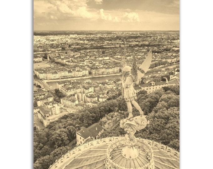 Vintage Lyon Poster France Print | Retro Lyon Black White Sepia Photo Gift | Lyon Wall Art Home Decor | Vertical Lyon Travel City Poster