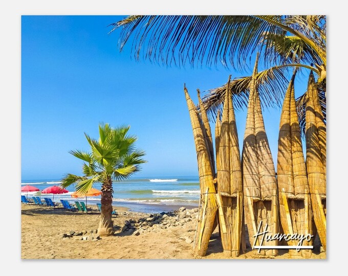 Huancayo Peru Travel Poster Wall Art | Huancayo Home Decor | Huancayo Reed Boats and Ocean Print | Huancayo Beach | Huancayo Hangings Photo