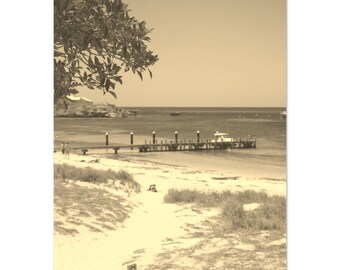 Vintage Rottnest Island Travel Poster: Sepia Beach Print