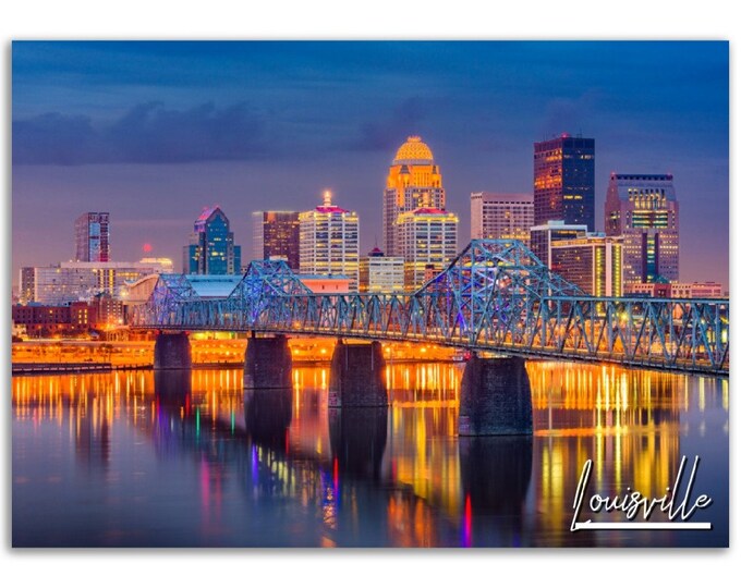 Louisville Kentucky Poster Print Wall Art | Louisville Night Cityscape Photo Home Decoration | Louisville Gift | Louisville Horizontal Photo