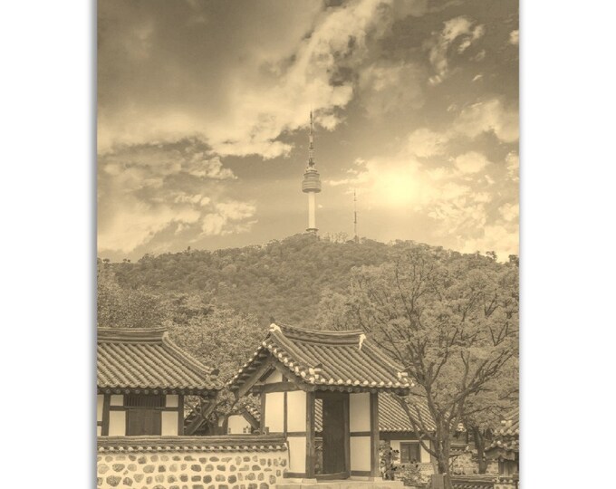 Seoul Poster South Korea Vintage Print | Retro Seoul Sepia Photo Gift | Seoul Wall Art Home Decor | Vertical Seoul Travel City Souvenir