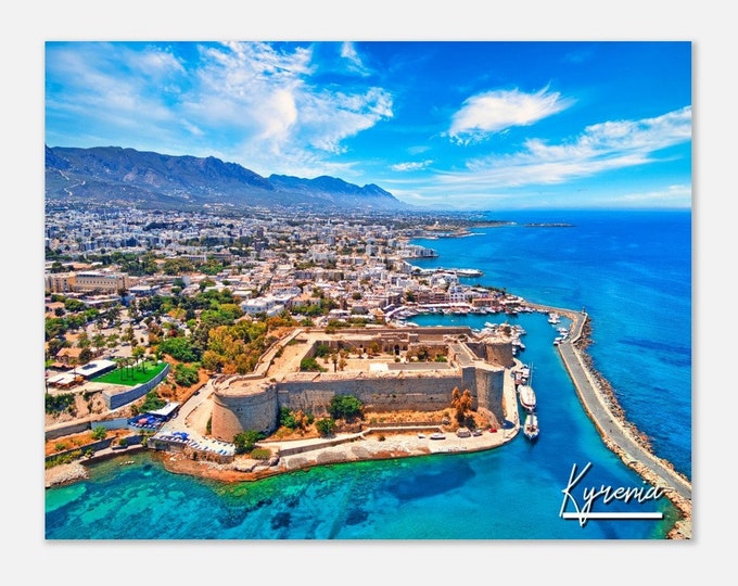 Kyrenia Cyprus Travel Poster Print Wall Art | Kyrenia Home Decor | Kyrenia Old Harbour Print Horizontal | Kyrenia City Castle Coast Photo