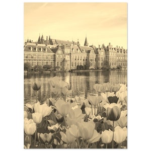 Vintage The Hague Netherlands Travel Poster Wall Art | Retro Hague Flowers Home Decor | Hague Coast Print Vertical | Hague Sepia Photo