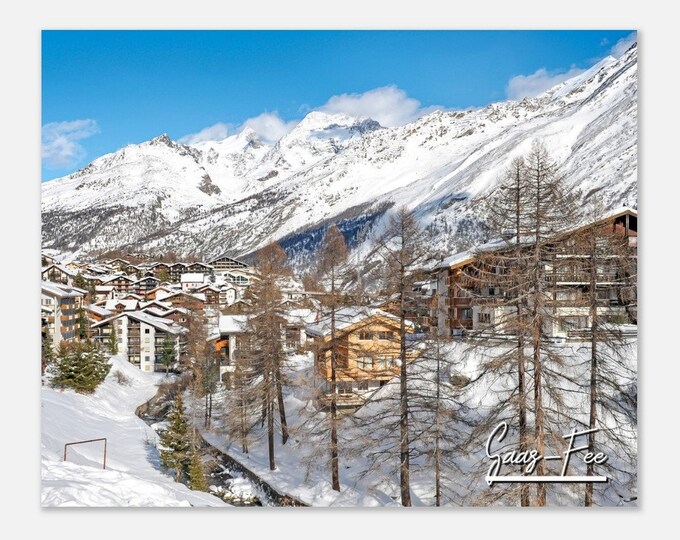 Saas-Fee Switzerland Travel Poster Wall Art | Saas-Fee Winter Landscape Home Decor | Saas-Fee Ski Resort Print | Saas-Fee Horizontal Photo