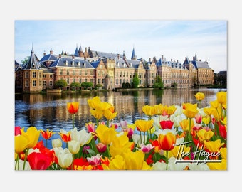 The Hague Netherlands Poster Print: Cityscape & Tulips