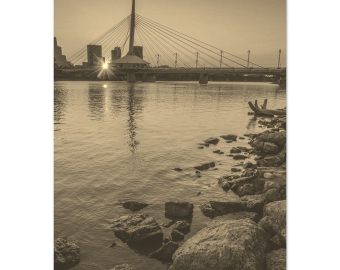 Vintage Winnipeg Canada Travel Poster Print Wall Art | Retro Winnipeg Coast Home Decor | Winnipeg Bridge Print | Winnipeg Sepia Photo Gifts