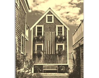 Impressão de pôster de Provincetown: Casas vintage de Cape Cod, foto sépia