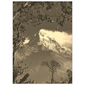 Vintage Annapurna Nepal Poster | Retro Annapurna Landscape Black White Sepia Print | Annapurna Mountain Wall Art Home Decor Travel Photo