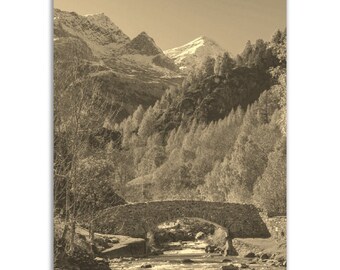 Pyrenees Poster France Vintage Print | Retro Pyrenees Sepia Photo Gift | Pyrenees Wall Art Home Decor | Vertical Pyrenees Travel Souvenir