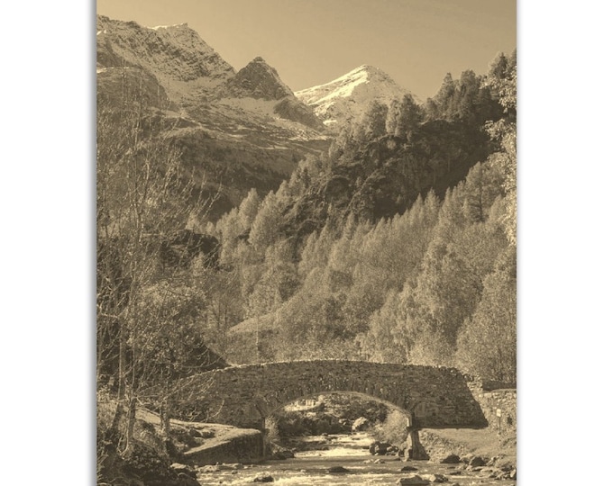 Pyrenees Poster France Vintage Print | Retro Pyrenees Sepia Photo Gift | Pyrenees Wall Art Home Decor | Vertical Pyrenees Travel Souvenir