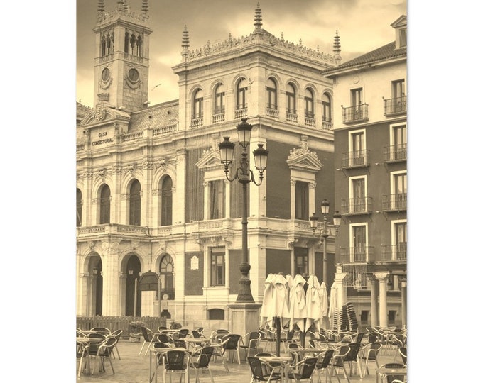 Vintage Valladolid Spain Travel Poster Print Wall Art | Retro Valladolid Home Decor | Valladolid Street Vertical | Valladolid Sepia Photo