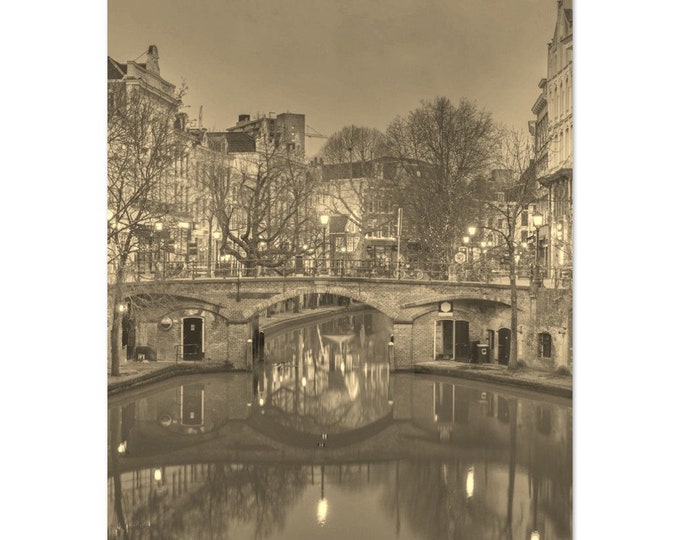 Vintage Utrecht Netherlands Travel Poster Print Wall Art | Retro Utrecht Home Decor | Utrecht Bridge Cityscape Print | Utrecht Sepia Photo
