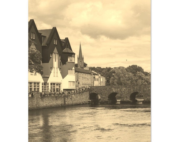 Vintage Sligo Ireland Poster | Retro Sligo Coastline Sepia Print | Sligo Wall Art Home Decor | Vertical Building Sligo Travel Photo Present