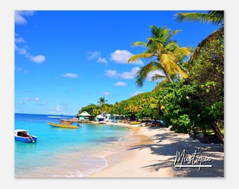 Mustique Island Beach Print: Saint Vincent & Grenadines Travel Poster