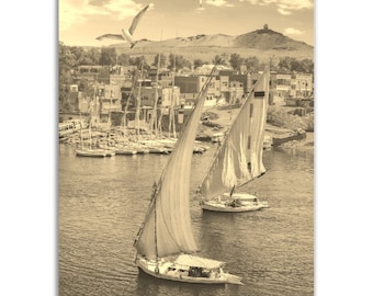 The Nile Poster Egypt Vintage Print | Retro The Nile Sepia Photo Gift | The Nile Wall Art Home Decor Vertical The Nile Travel City Souvenir