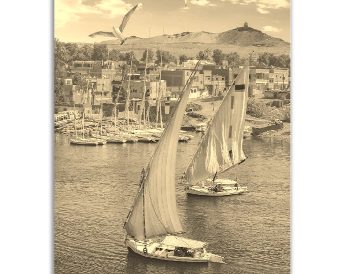 The Nile Poster Egypt Vintage Print | Retro The Nile Sepia Photo Gift | The Nile Wall Art Home Decor Vertical The Nile Travel City Souvenir