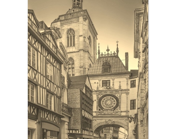 Vintage Rouen France Travel Poster Wall Art | Rouen Home Decor | Rouen Town Retro Print | Rouen Vertical Sepia | Rouen Skyline Hanging Photo