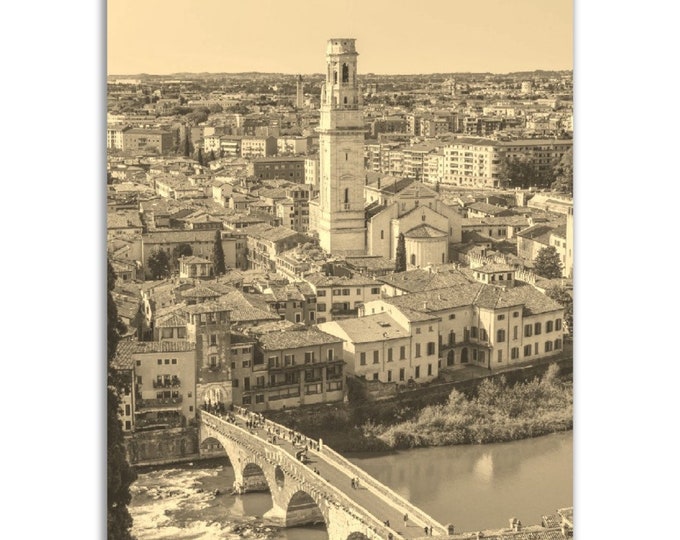 Vintage Verona Poster Italy Print | Retro Verona Cityscape Sepia Photo Gift | Verona Wall Art Home Decor Vertical Verona Travel City Poster