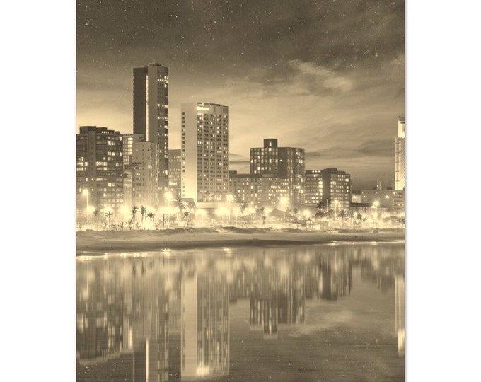 Vintage Durban South Africa Travel Poster Print Wall Art | Retro Durban Coast Home Decor | Durban Skyscraper Vertical | Durban Sepia Photo
