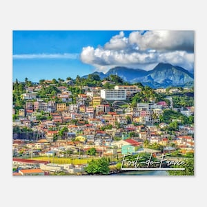 Fort-de-France Martinique Travel Poster Wall Art | Fort-de-France Houses on the Slopes Home Decor | Digital Print Cityscape Hangings Photo
