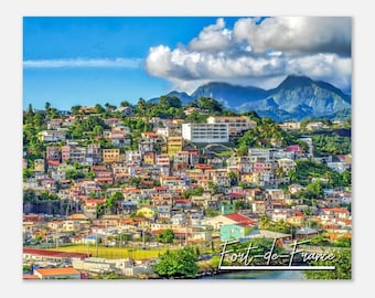 Fort-de-France Martinique Travel Poster Wall Art | Fort-de-France Houses on the Slopes Home Decor | Digital Print Cityscape Hangings Photo