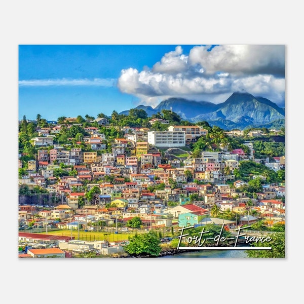 Fort-de-France Martinique reizen poster kunst aan de muur | Fort-de-France Huizen op de Hellingen Woondecoratie | Digitale print stadsgezicht ophangingen foto