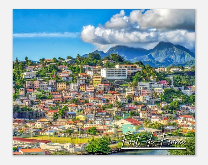 Fort-de-France Martinique Travel Poster Wall Art | Fort-de-France Houses on the Slopes Home Decor | Digital Print Cityscape Hangings Photo