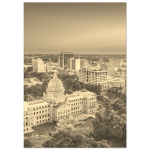 Vintage Jackson Mississippi Travel Poster Print Wall Art | Retro Jackson Home Decor | Jackson City USA Print Vertical | Jackson Sepia Photo
