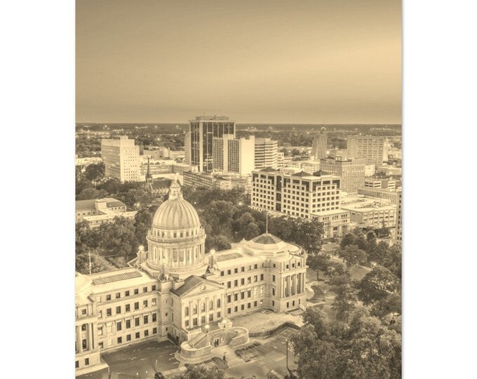 Vintage Jackson Mississippi Travel Poster Print Wall Art | Retro Jackson Home Decor | Jackson City USA Print Vertical | Jackson Sepia Photo