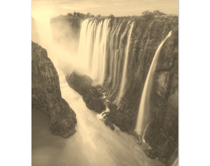 Vintage Victoria Falls Zimbabwe Poster | Retro Victoria Falls Black White Sepia Print | Victoria Falls Wall Art Home Decor Travel Photo Gift