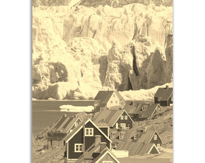 Greenland Poster Vintage Print | Retro Greenland Village Sepia Photo Gift | Greenland Wall Art Home Decor | Vertical Travel City Souvenir