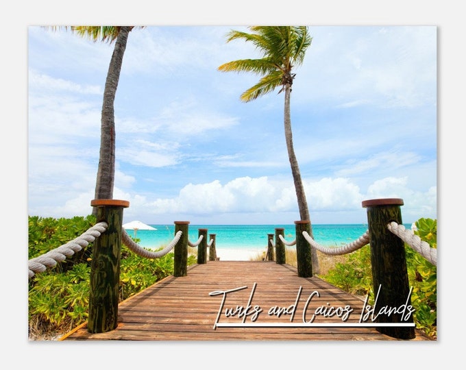 Turks and Caicos Islands Travel Poster Wall Art | Sandy Beach Home Decor | Islands Digital Print | Caribbean Island Horizontal Hanging Photo