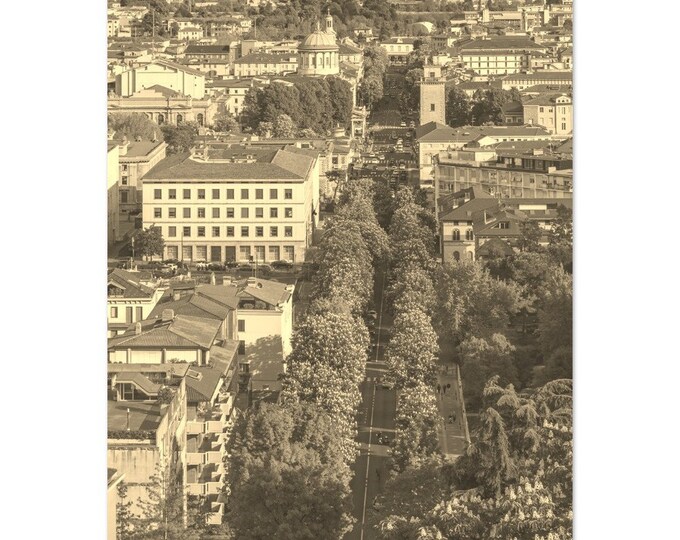 Vintage Bergamo Italy Travel Poster Print Wall Art | Retro Bergamo Town Home Decor | Bergamo City Print Vertical | Bergamo Sepia Photo Gift