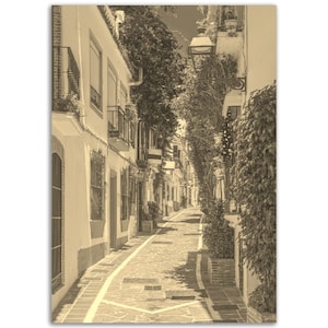 Vintage Marbella Spain Poster Print | Retro Marbella Street Sepia Photo Gift | Marbella Wall Art Home Decor | Vertical Marbella City Poster