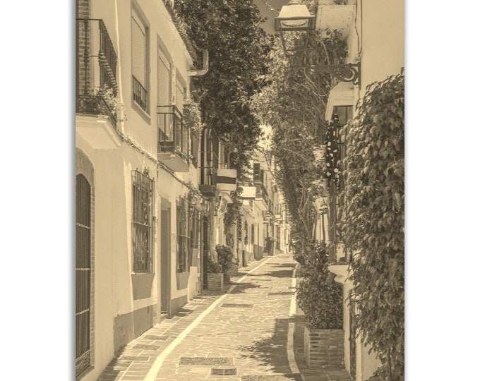 Vintage Marbella Spain Poster Print | Retro Marbella Street Sepia Photo Gift | Marbella Wall Art Home Decor | Vertical Marbella City Poster