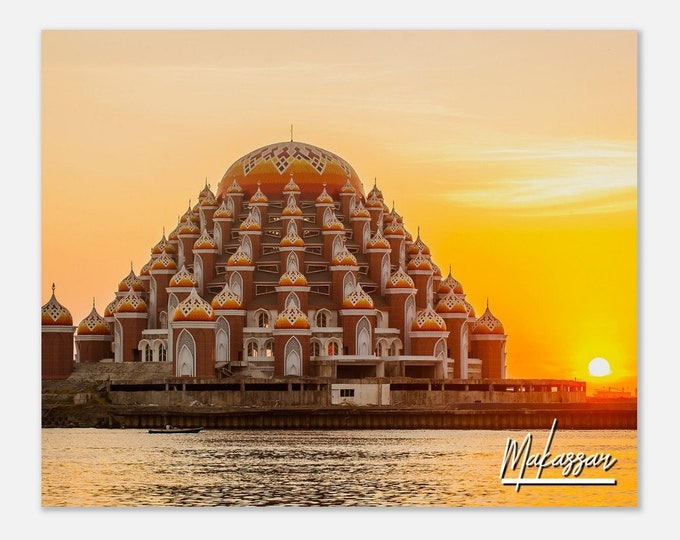 Makassar Indonesia Travel Poster Wall Art | Makassar Domes Mosque Home Decor | Makassar Print Horizontal Building Hangings Photo Gift