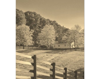Vintage Saratoga NY Poster: Sepia Countryside Landscape Print