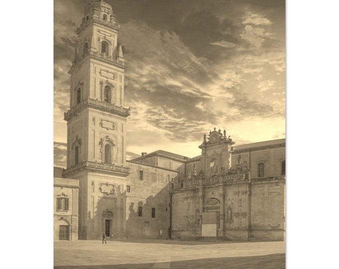Vintage Lecce Italy Travel Poster Print Wall Art | Retro Lecce Square Home Decor | Lecce Print Vertical | Lecce Church Sepia Photo Present