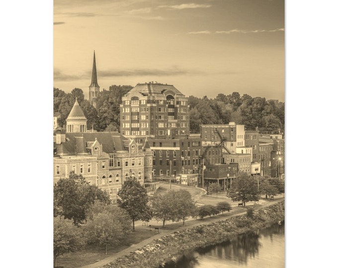 Vintage Augusta City Maine Travel Poster Print Wall Art | Retro Augusta Coast Home Decor | Augusta Print Vertical | Augusta Sepia Photo Gift