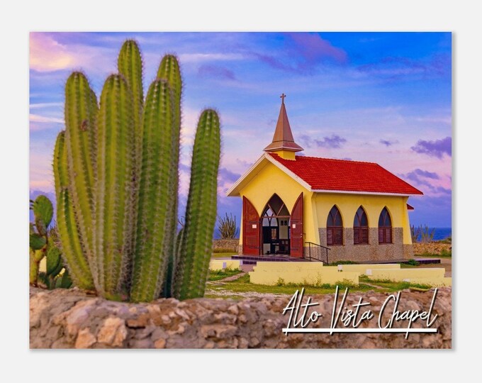 Alto Vista Chapel Aruba Travel Poster Wall Art | Arikok Home Decor | Arikok Cactus Plants Print | Arikok Small Church | Arikok Hanging Photo