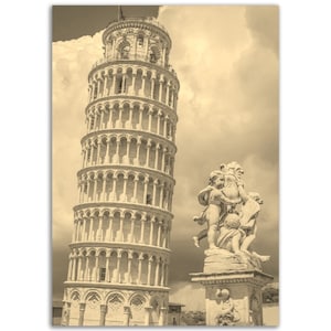 Pisa Italy Poster Vintage Print | Retro Pisa Tower Sepia Photo Gift | Pisa Wall Art Home Decor | Vertical Pisa Travel City Photo Poster