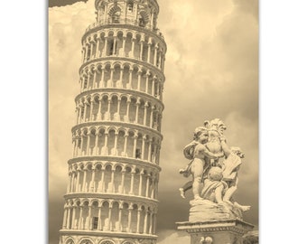 Pisa Italy Poster Vintage Print | Retro Pisa Tower Sepia Photo Gift | Pisa Wall Art Home Decor | Vertical Pisa Travel City Photo Poster