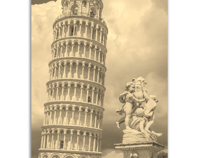 Pisa Italy Poster Vintage Print | Retro Pisa Tower Sepia Photo Gift | Pisa Wall Art Home Decor | Vertical Pisa Travel City Photo Poster