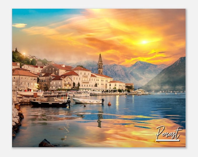 Perast Montenegro Poster Wall Art | Perast Skyline Home Decor | Perast Historic City Digital Print | Perast Bay Kotor Travel Photo Present